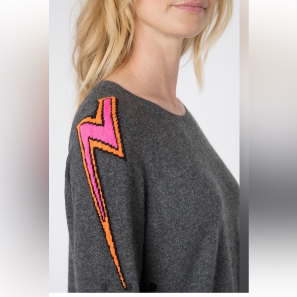 WYSE LONDON CASHMERE ESME LIGHTENING BOLT GRAY SWEATER EU SIZE 2/US SIZE 10